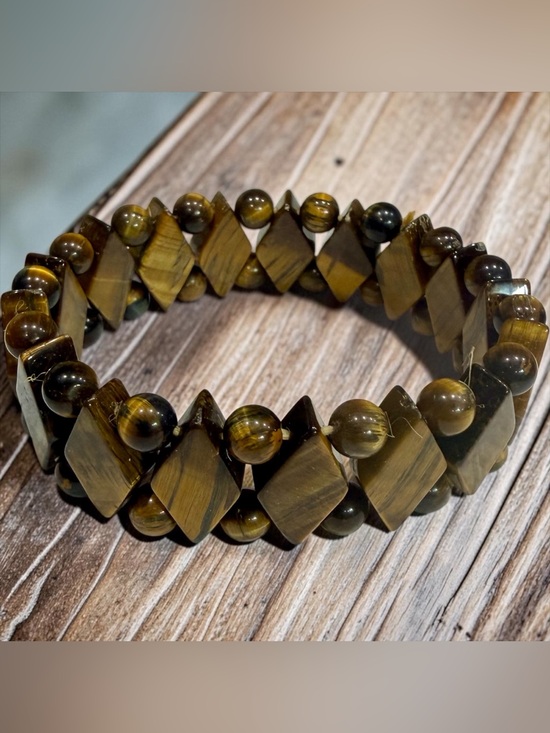 Handmade Jewelry - Handmade Genuine Tigers Eye Healing Stretch Bracelet Diamond Round Shaped Beads